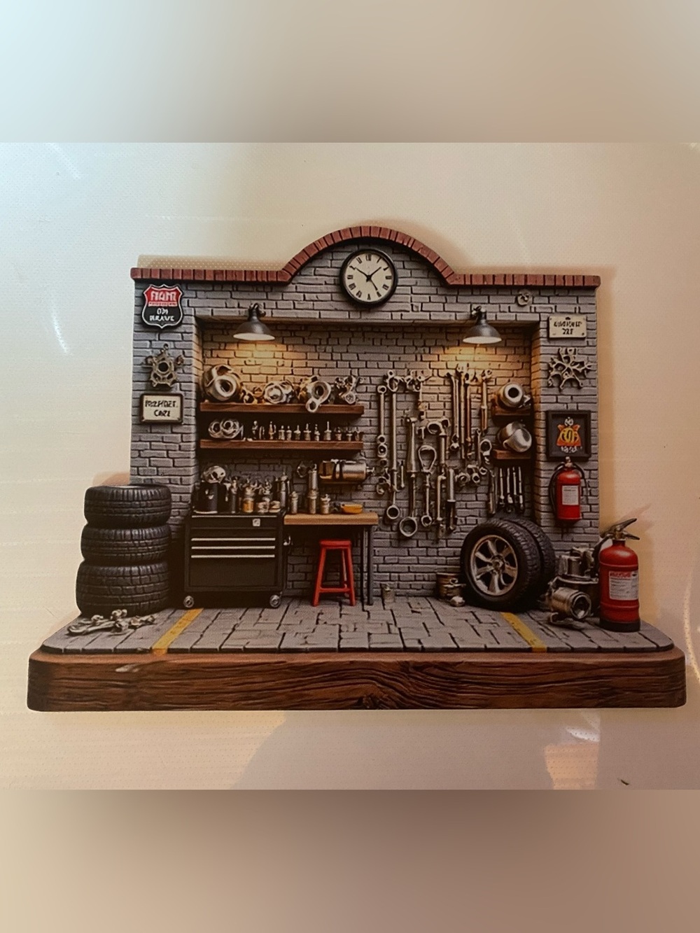 Miniature Garage Wall Decor - Gray Brick Workshop Scene